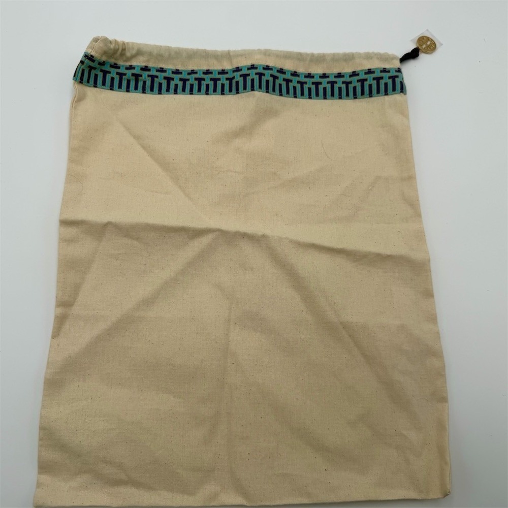 Tory Burch Dust Bag‎ Womens One Size Beige Drawstring Logo Trim Gold Charm